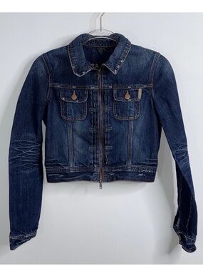Vintage Ezra Fitch Womens Jean Jacket Abercrombie Blue Zipped Up Front Size S